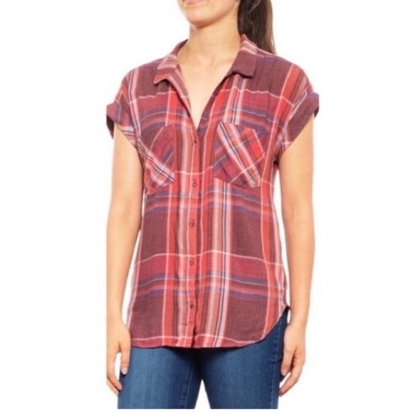 Cloth & Stone Plaid Short Sleeve Button Down Size Medium - Picture 1 of 8